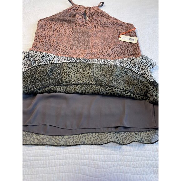 Ramy Brook Leomi Silk SZ L Animal Print Tiered Ruffle Lined Sleeveless Dress NEW - Picture 10 of 16